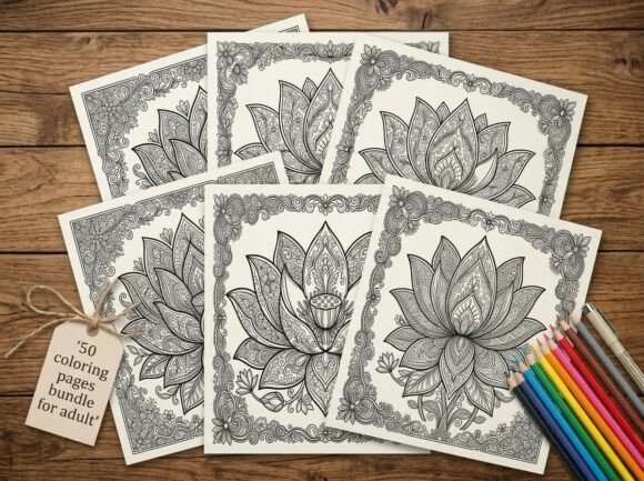 Download 50 Lotus Flower Coloring Pages Bundle - Color Collection