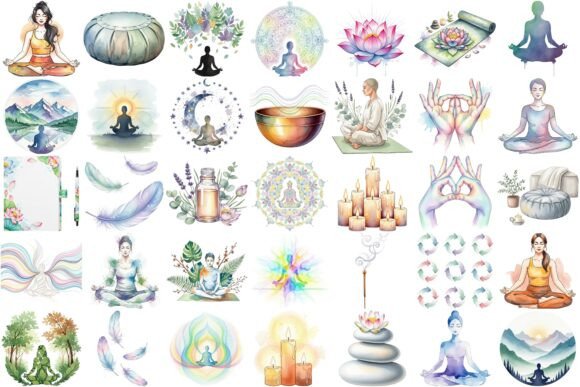 Download Watercolor Meditation Clipart Bundle - Color Collection