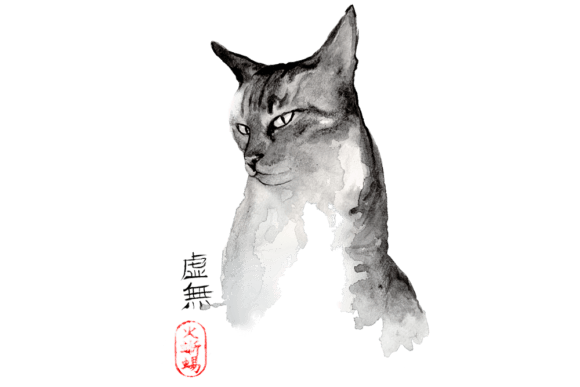 Download Japanese Watercolor Zen Art, Cat Image - Color Collection