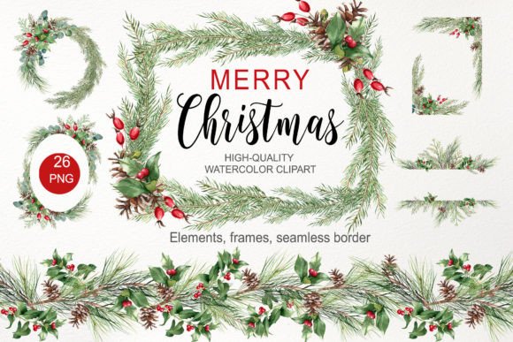 Download Watercolor Christmas Greenery Clipart - Color Collection