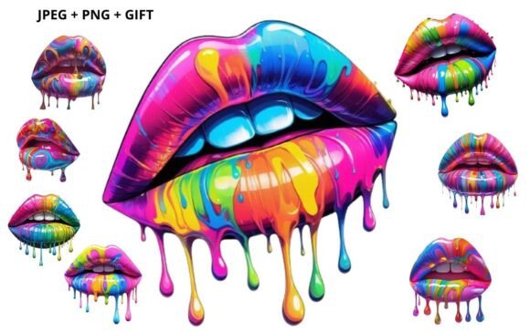 Download Multicolored Dripping Lips - Premium Resources