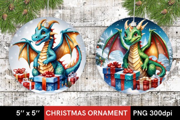 Download Christmas Dragon with Gift, Round Design - Premium Bundle