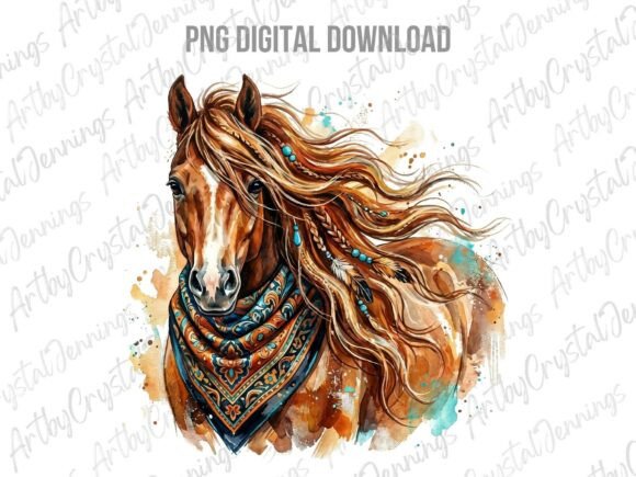Download Watercolor Boho Western Horse PNG - Color Collection