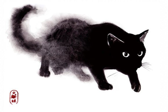 Download Watercolor Zen Art, Black Cat - Color Collection