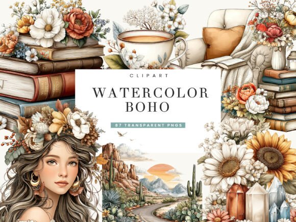 Download Watercolor Boho Clipart Bundle - Color Collection