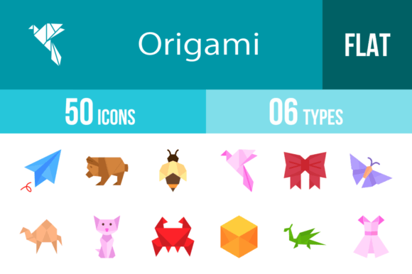 Download 50 Origami Flat Multicolor Icons - Color Collection