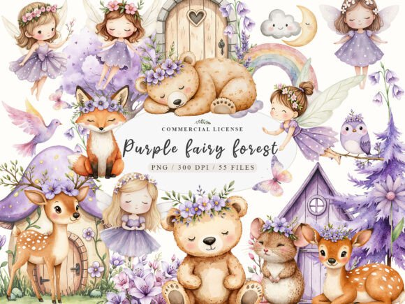 Download Watercolor Magical Garden Purple Fairies - Color Collection