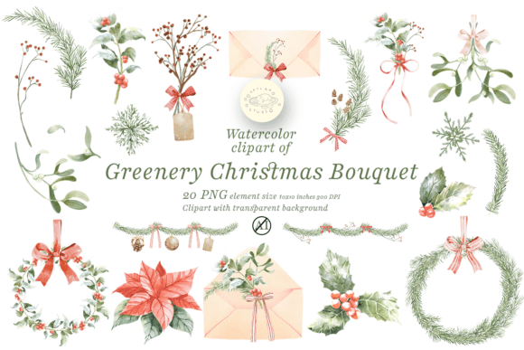 Download Watercolor Greenery Christmas Clipart - Color Collection