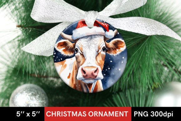 Download Watercolor Christmas Cow Round Design - Premium Resources