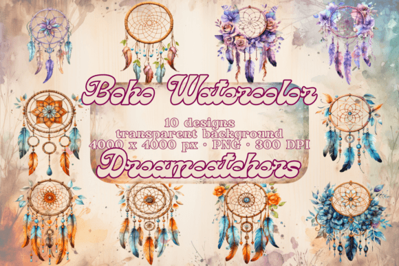 Download Dreamcatcher Clipart Boho Watercolor Set - Color Collection